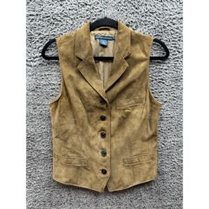 Polo Ralph Lauren Suede Leather Utility Hunting Vest Brown Womens Size 10